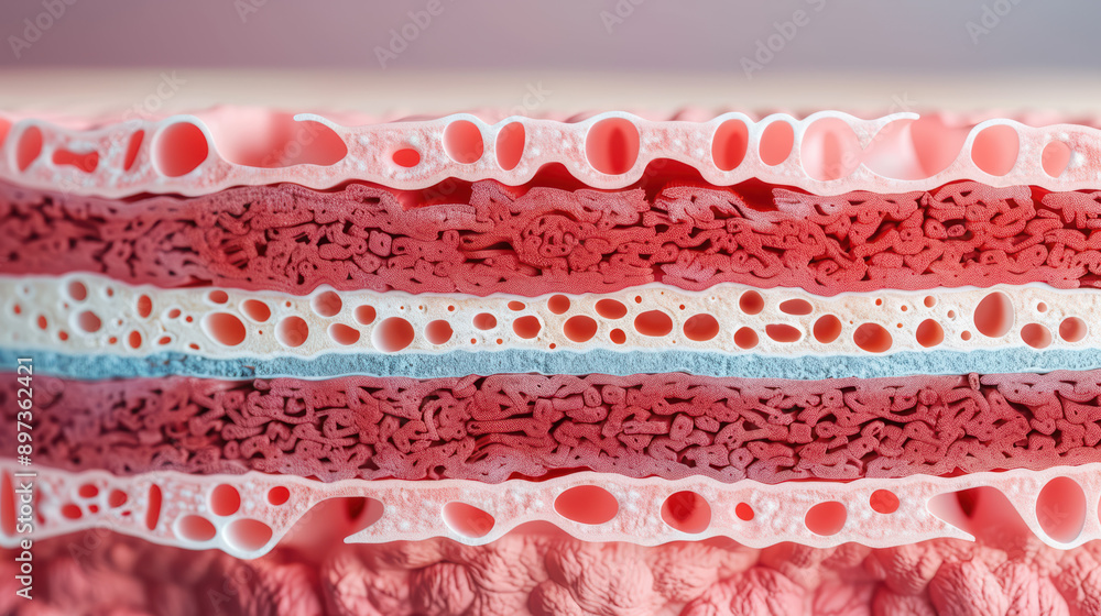 Poster microscopic view of bone tissue layers showcasing detailed porous and dense structures. ideal for me