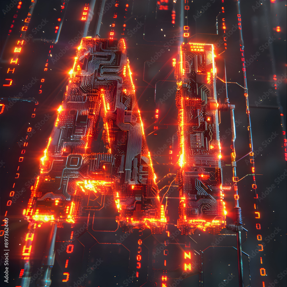 Poster a captivating 3d rendering that showcases the dynamic fiery energy of intelligence featuring glowing