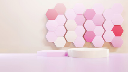 frame geometric neutral color background with podium 3D rendering