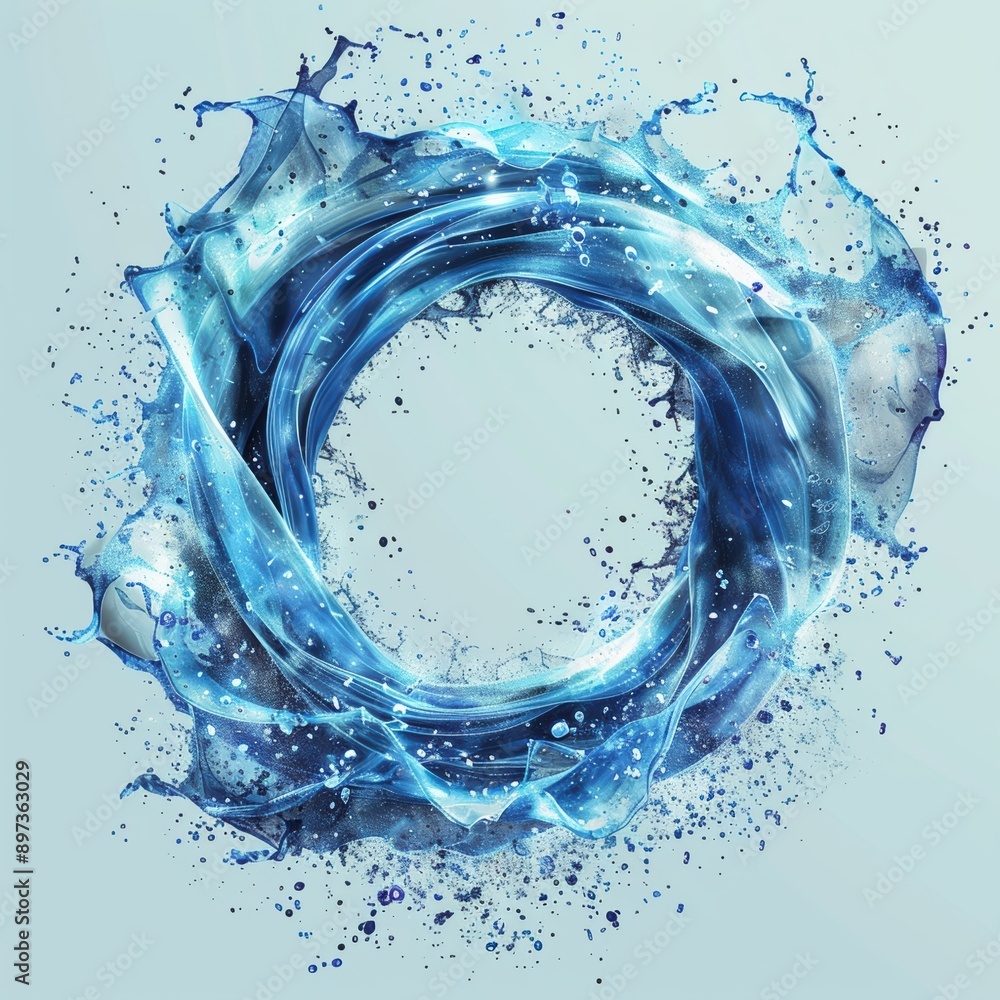 Aufkleber dynamic splash of water forming a circular shape with blue hues on a light background, capturing ene