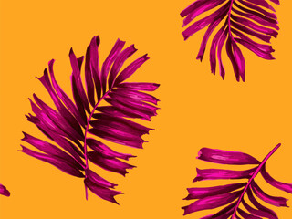 Africa Tropic Seamless Pattern. Pink Orange Yellow Watercolor Leaves of Monstera, Palm and Jungle. Swimwear Shirt Botanical Flower Background. Large Leaf Aloha Rapport. Hawaiian Botany Texture Design.