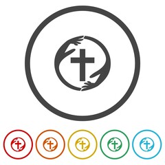 Faith care icon. Set icons in color circle buttons