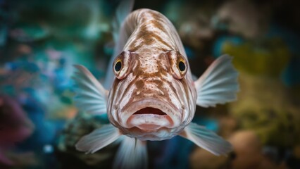 Obraz premium A close up of a fish with its mouth open, AI