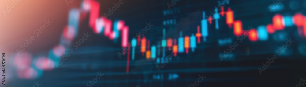 Poster abstract blurred background of financial chart with red and blue candle stick graph showing movement