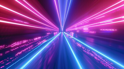 Futuristic tunnel effect with motion blurred neon lights on abstract background, ideal for technology or cyberpunk themed designs