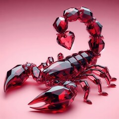 Stunning Red Crystal Scorpion Sculpture with a Glamorous Pink Background for Artistic Decor