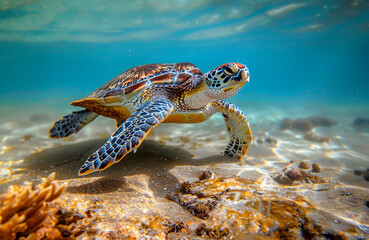 Obraz premium Turtle above seafloor