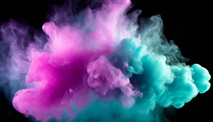Fototapeta premium Mesmerizing Swirl of Vibrant Cyan, Magenta, and Purple Smoke in Dreamlike Aqua Background. Abstract Atmospheric Background
