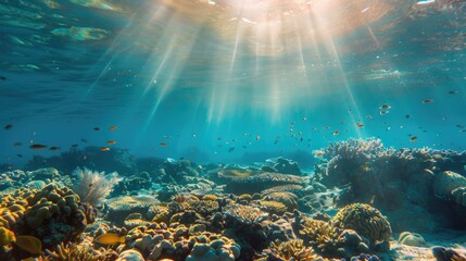 Fototapeta premium Coral Reef With Sunbeams