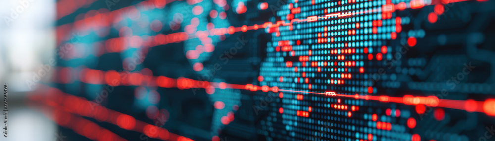 Aufkleber abstract digital data futuristic world map display, red and blue lights, representing global technol