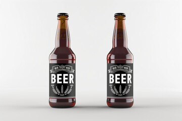 Isolated Beer Bottle with Text Black Label on Blank White Background
