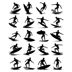 Obraz premium big set of surfers silhouettes
