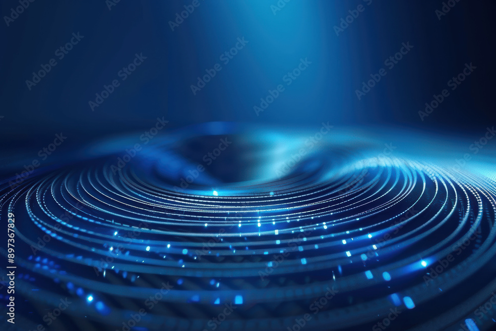 Poster abstract blue digital wave pattern with glowing particles, representing futuristic technology and da