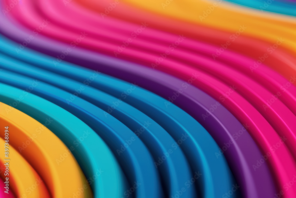 Poster Vibrant abstract background with colorful curved lines creating a dynamic wave pattern. Perfect for creative projects and modern designs.