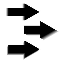 Arrow icons with shadows. Directional vector symbols. Bold black shapes. Modern abstract design.
