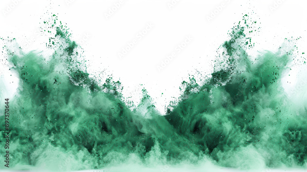Wall mural dynamic green powder explosion against a white background, creating a vibrant and energetic visual e