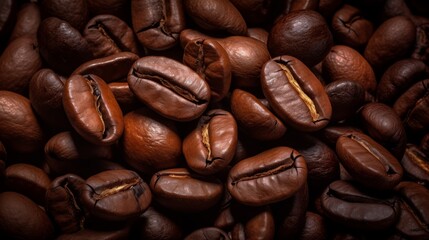 A plentiful assortment of freshly roasted coffee beans artfully arranged in a mound