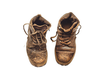Old worn out shoes on a transparent background