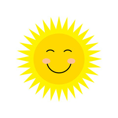 Smiling sun icon. Yellow sun face. Vector happy sun. Cute sunny character.