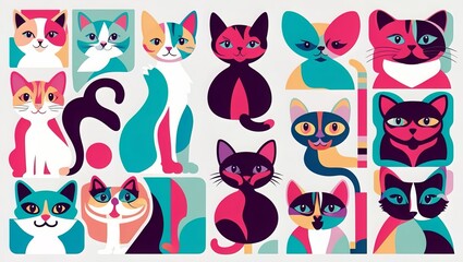 Vibrant flat vector cat art