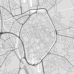 Bruges map, Belgium. City map, streetmap with roads, parks and rivers.