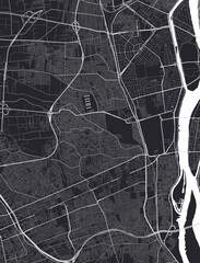 Map of Giza, Egypt. Black and white city map, metropolitan area border.