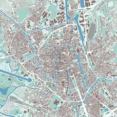 Ghent map, Belgium. City map, streetmap with buildings and roads, parks and rivers.