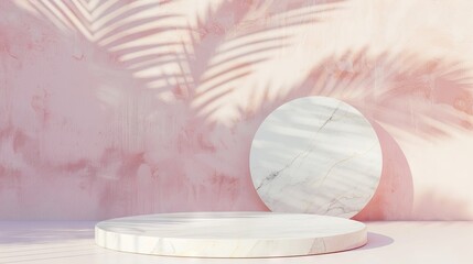pink pastel background, white marble showcase platform, professional photo, flat lighting