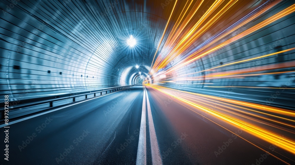 Poster a tunnel with a bright orange light shining down on it. the tunnel is empty and the light is the onl
