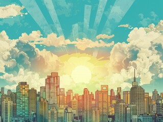 Fototapeta premium City with sunny day