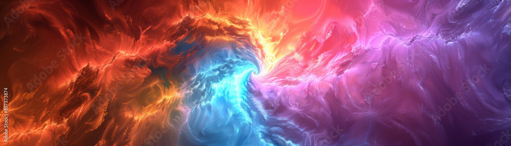Wall mural abstract colorful swirling clouds in vibrant hues of red, blue, and purple, creating a cosmic and dy
