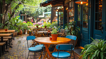 Naklejka premium Outdoor cafe showing innovation and adaptability of small businesses during challenging times