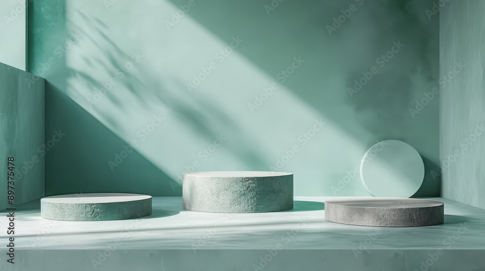 Poster 3d floating platforms with soft shadows, product 3d background