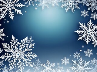 Blue background with white snowflakes for winter holiday greeting card or invitation design.