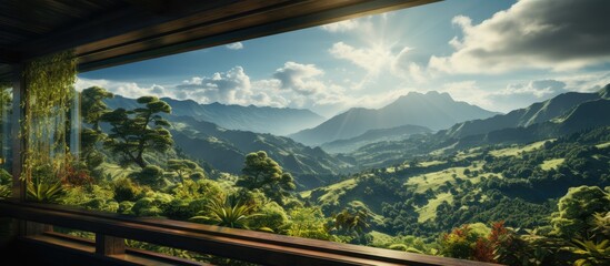 Fototapeta premium landscape natural scenery background. the view from the window with a beautiful view