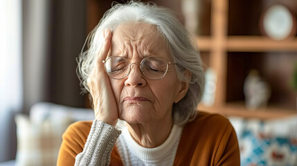 Elderly woman with closed eyes and pained expression