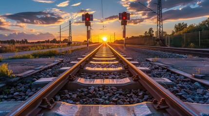 Railway Level Crossing at Sunset
