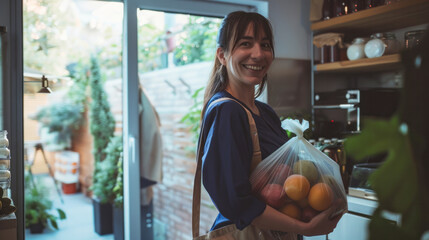 Female doctor bringing groceries home after work