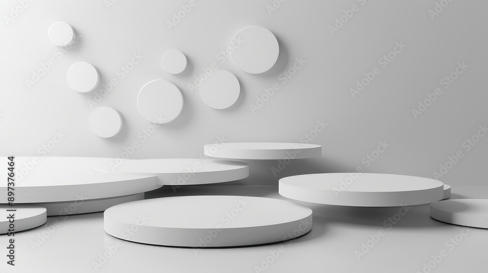 Poster 3d floating discs with soft shadows minimalist and clean