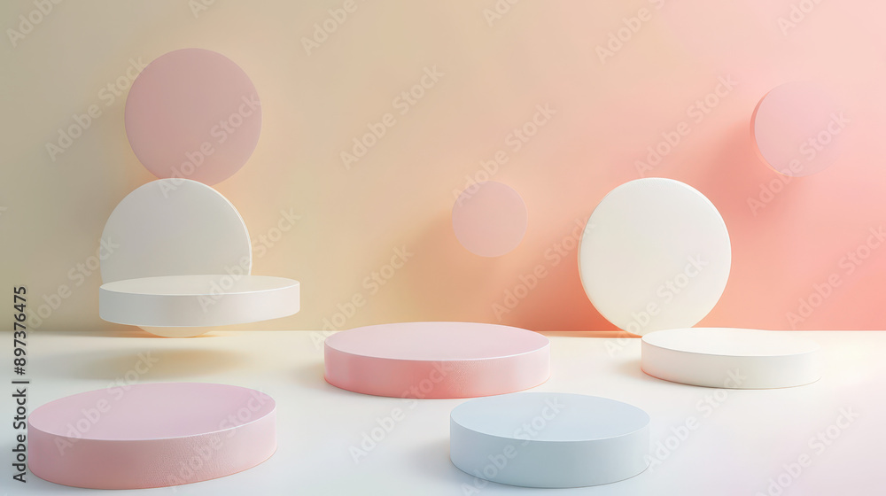 Poster 3d floating discs with soft shadows, product 3d background