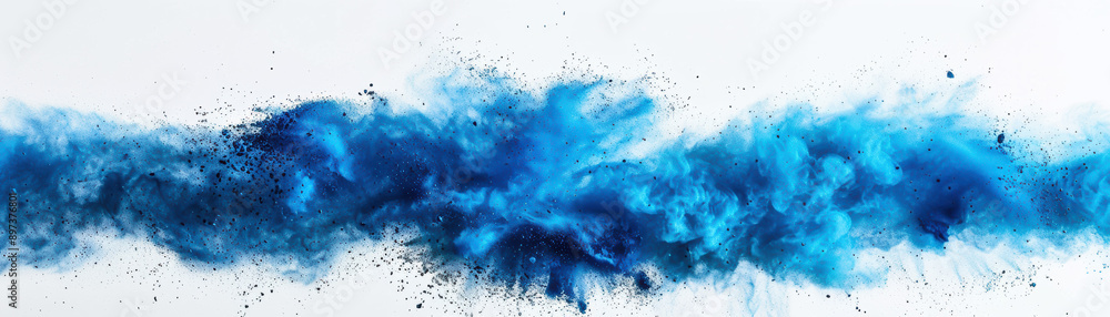 Wall mural dynamic burst of blue powder against a white background creating a vibrant and energetic visual effe