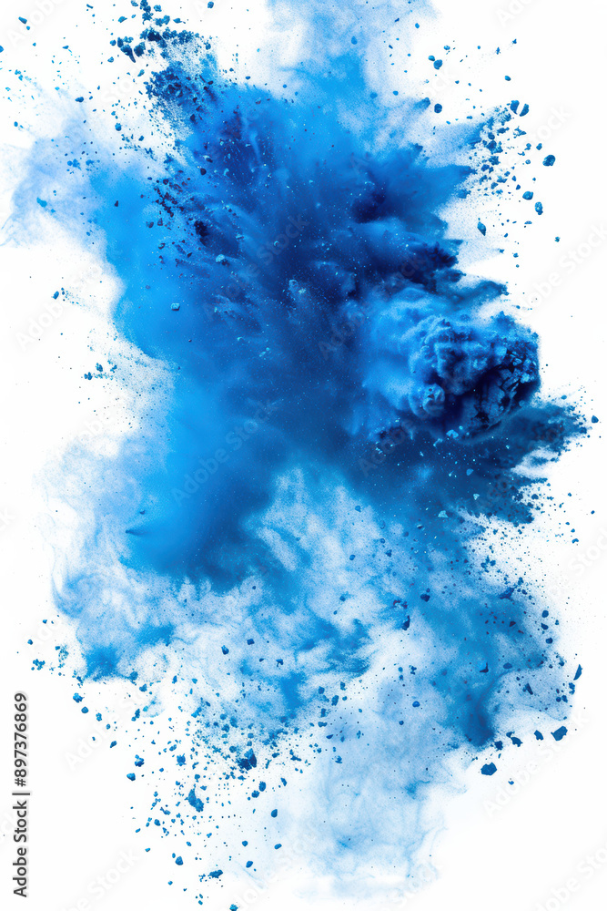 Wall mural dynamic explosion of blue powder against a white background, creating a vibrant and energetic abstra