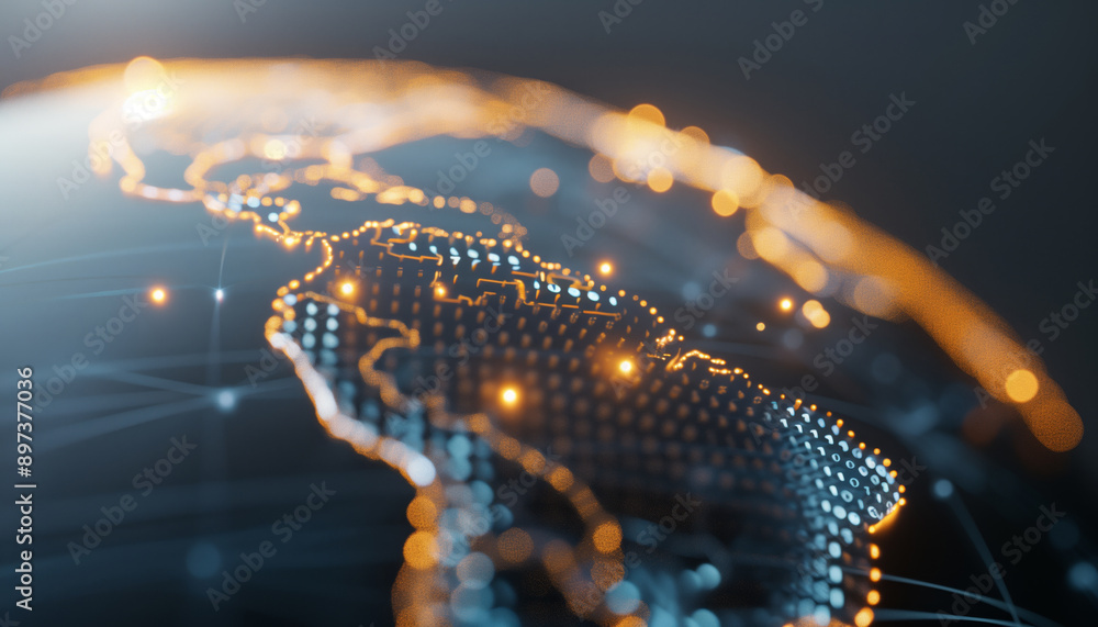 Poster a vibrant depiction of a digital globe, highlighting interconnected networks and glowing elements of