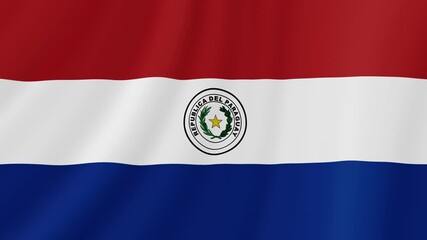 Paraguay Waving Flag. Realistic Flag Animation. Seamless Loop Background.	
