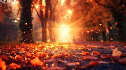Autumn Leaves Falling in a Forest