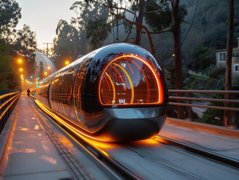 Innovative Electric Car in Futuristic Smart City Setting with Augmented Reality Windshields and Wireless Connectivity