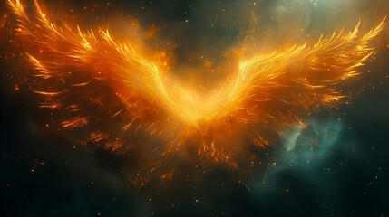 Fiery Phoenix Wings Spread Against a Starry Sky. Generative AI