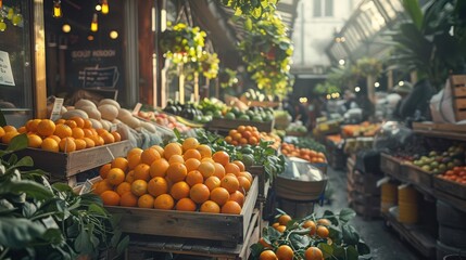 Fototapeta premium Realistic view of urban farmers market with ecofriendly vendors highdefinition clarity