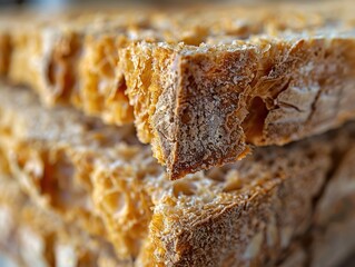 Fototapeta premium Crisp Macro Close-up of Bread Crumb with Airy Texture and Grains Detail