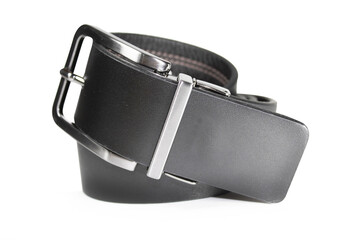 Men's leather belt with chrome buckle